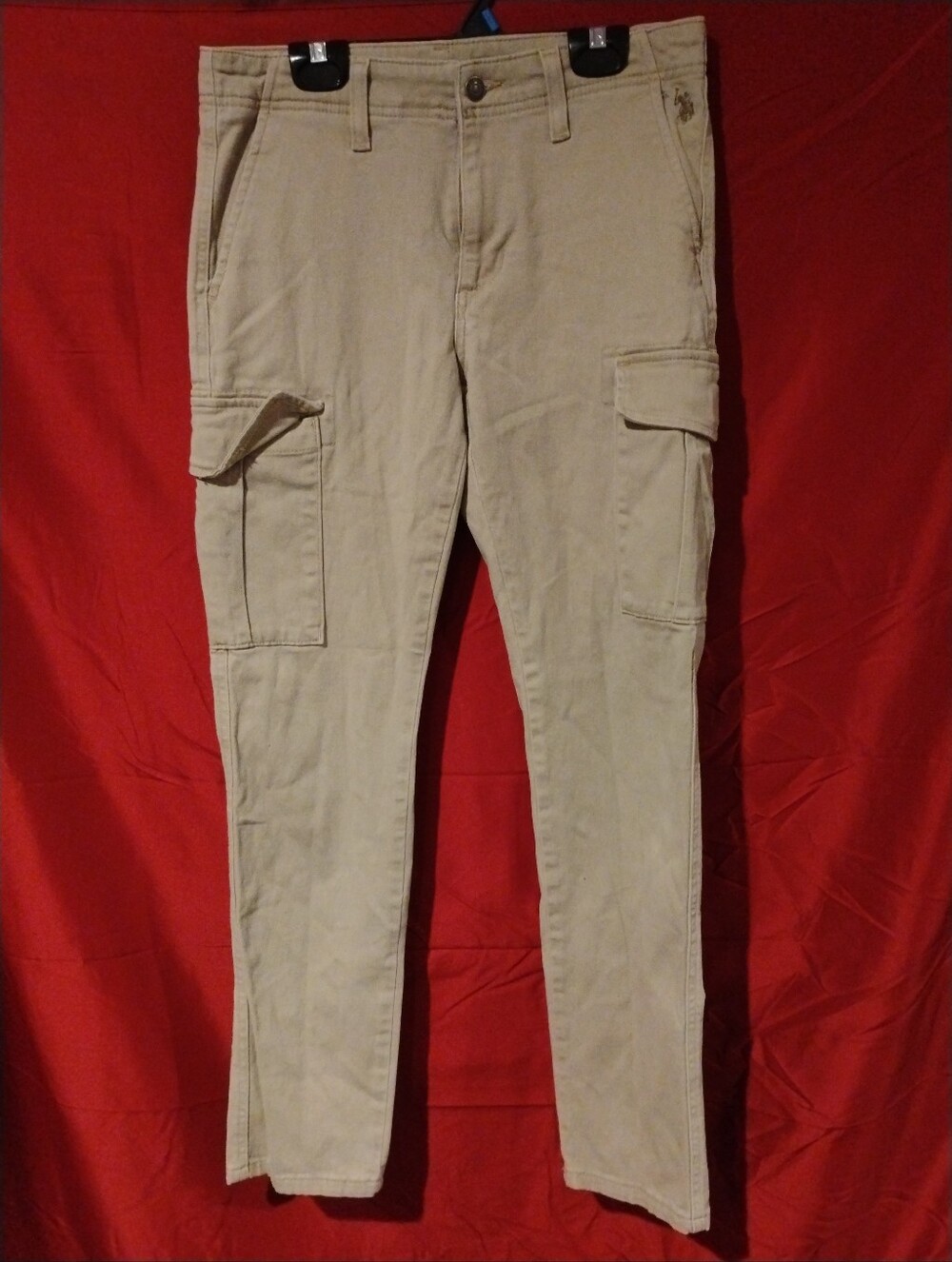 US Polo Assn Mens Cargo Pants Khaki Tan Slim Fit Stretch - 28x30